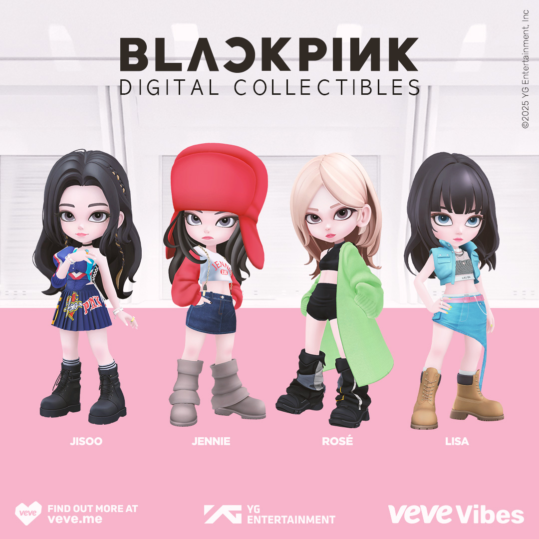 BLACKPINK digital collectibles featuring JISOO, JENNIE, ROSE, and LISA standing in signature poses