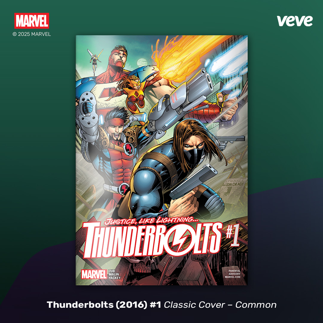 Thunderbolts 2016 #1 comic cover with common rarity text, representing a digital comic on VeVe
