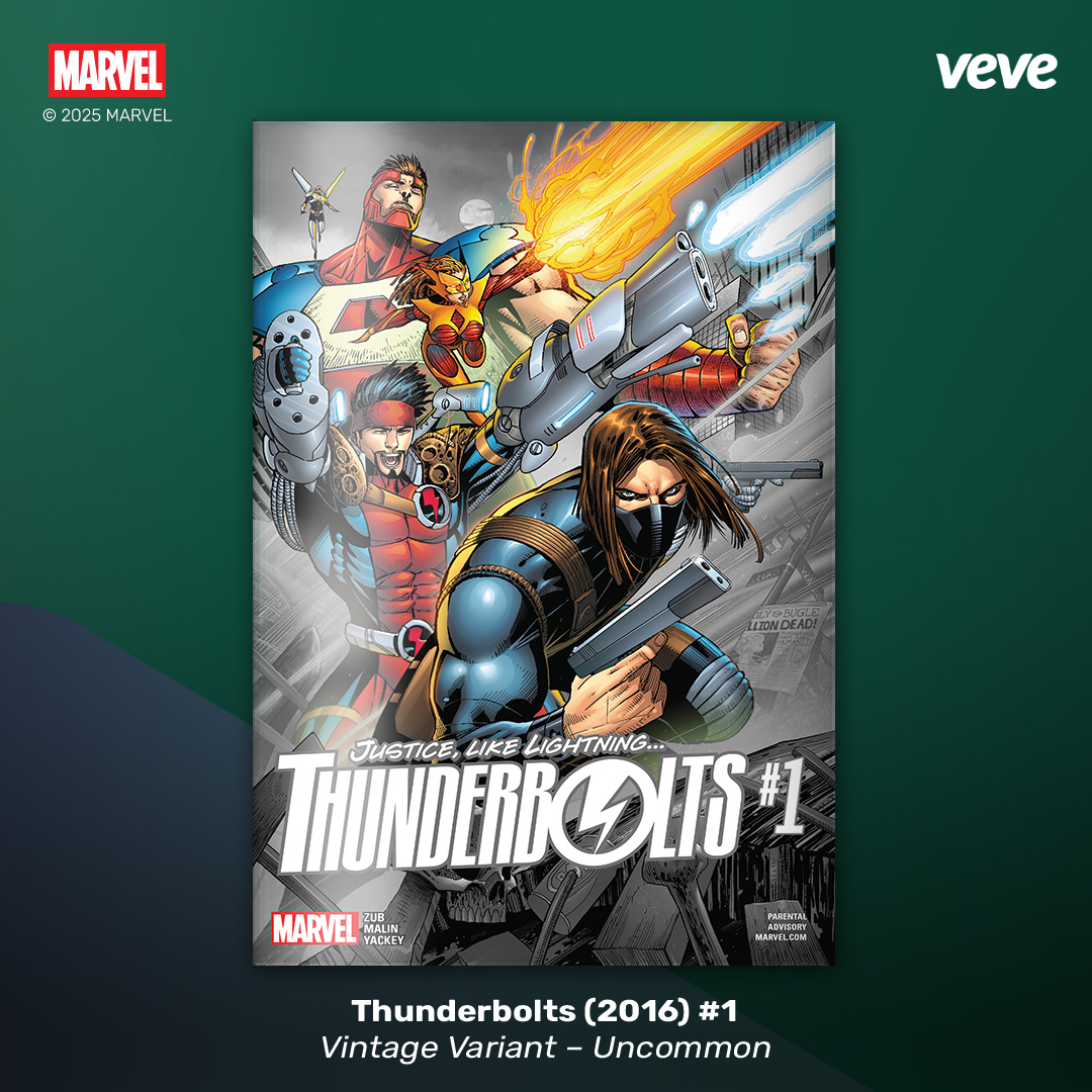 Thunderbolts 2016 #1 comic cover with uncommon rarity text, representing a digital comic on VeVe