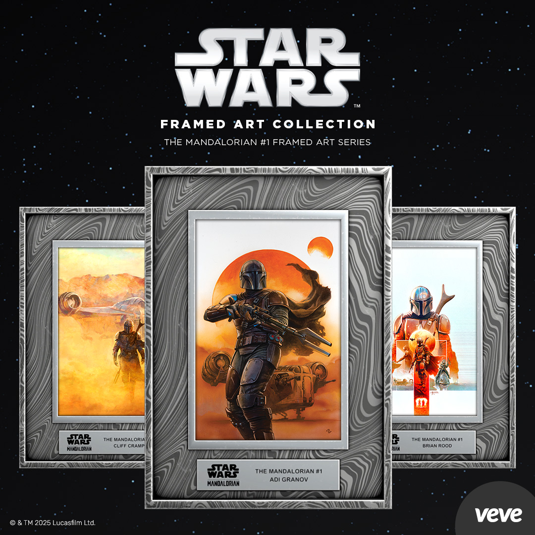 Star Wars collectibles in digital form representing comic covers on frames