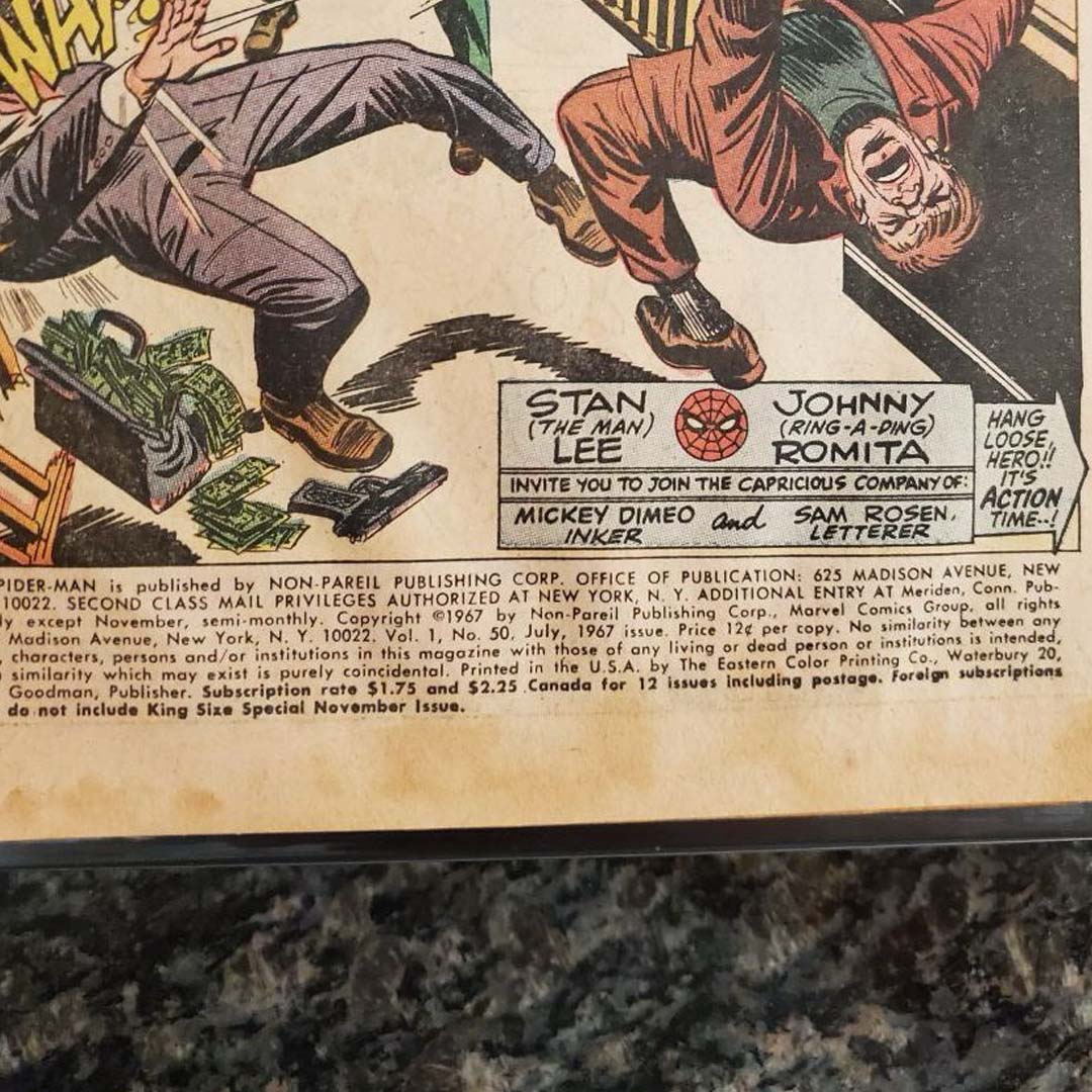 Marvel comic with stains