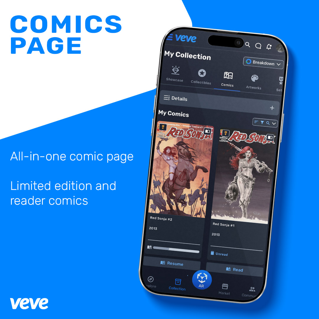 comics page feature on VeVe collectibles