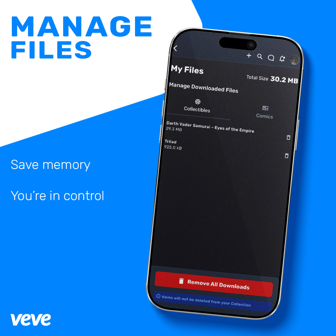 my files feature on VeVe collectibles