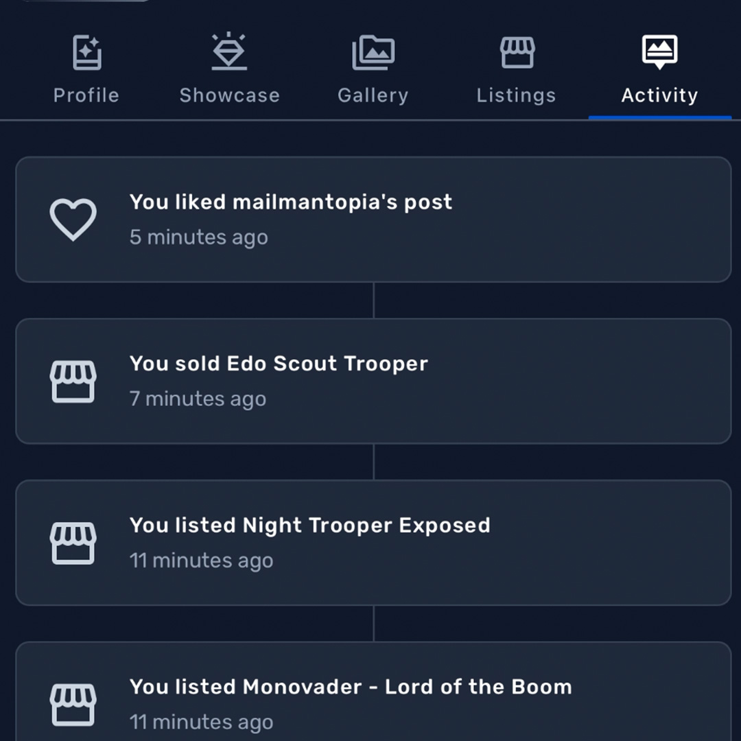 Activity feature on your VeVe profile