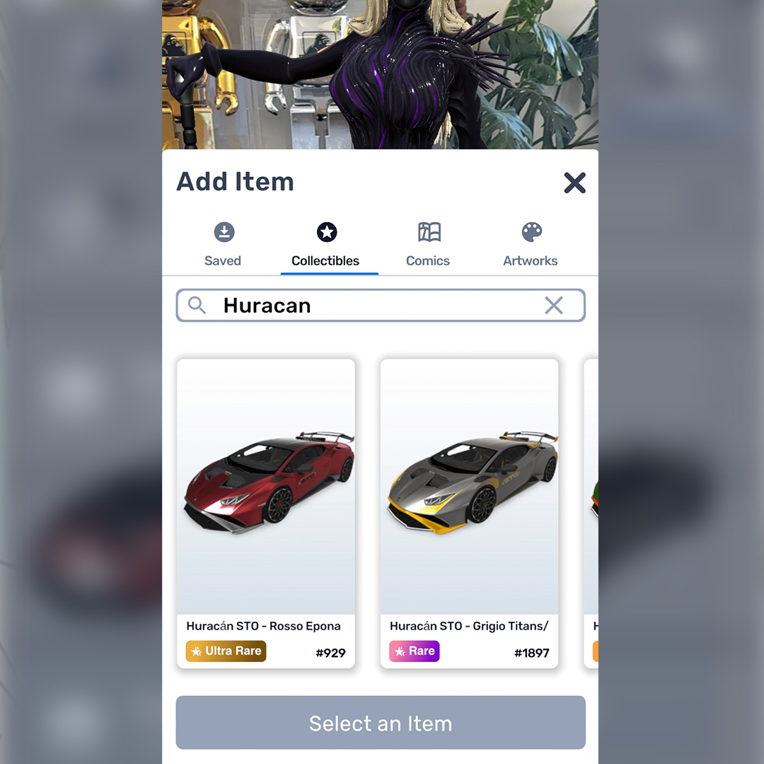 Search feature in AR on VeVe