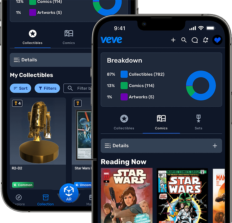 VeVe app mockup featuring Star Wars collectibles