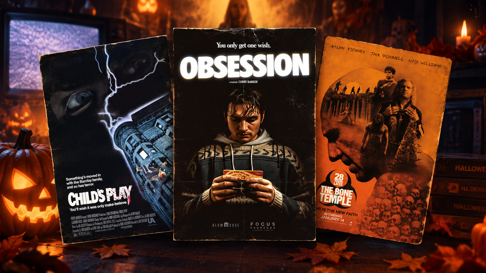 Halloween movie recommendations featuring childs play, obsession, and 28 years later